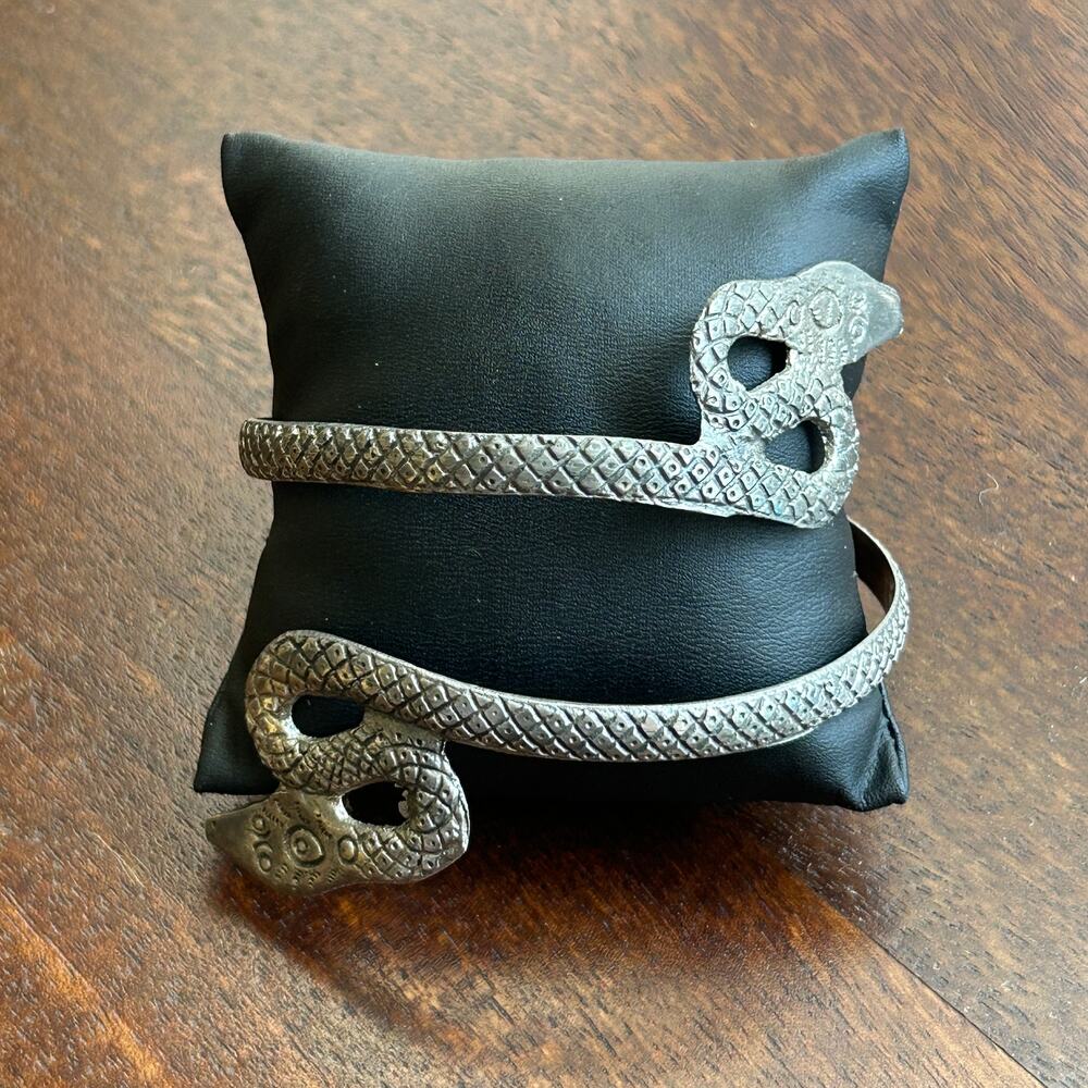 Vintage Indian Solid Snake Forearm Cuff Ornate Serpent Bracelet
